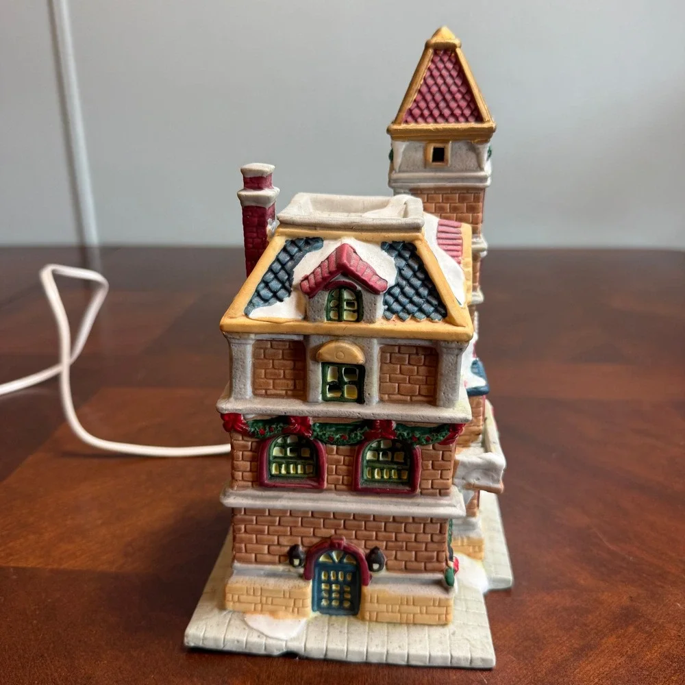 Vintage 90s Porcelain Christmas Village House Lighted Victorian Brick Tower